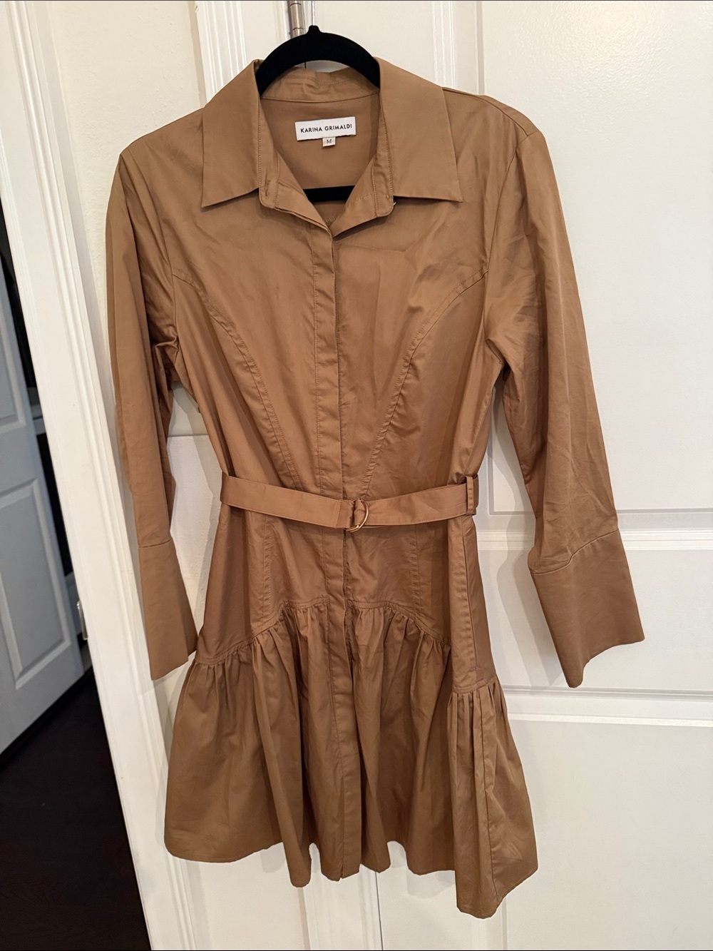 Karina Grimaldi Camel/Tan Belted Shirt Dress